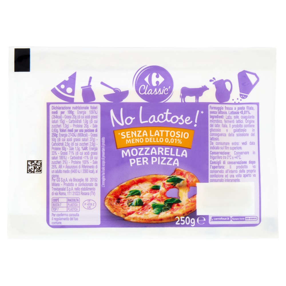 Carrefour - Classic No Lactose Mozzarella per Pizza Senza Lattosio